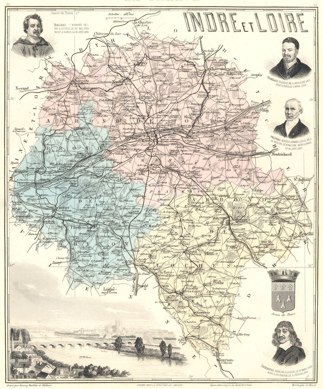 INDRE-ET-LOIRE. Indre-et-Loire département. Tours vignette.Vuillemin 1903 map